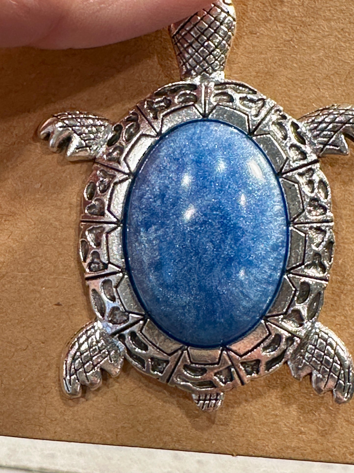 Custom Silver Turtle Pendant With Custom Blue Insert