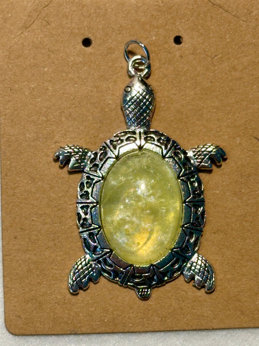 Silver Turtle Pendant With Custom Poured Resin Insert