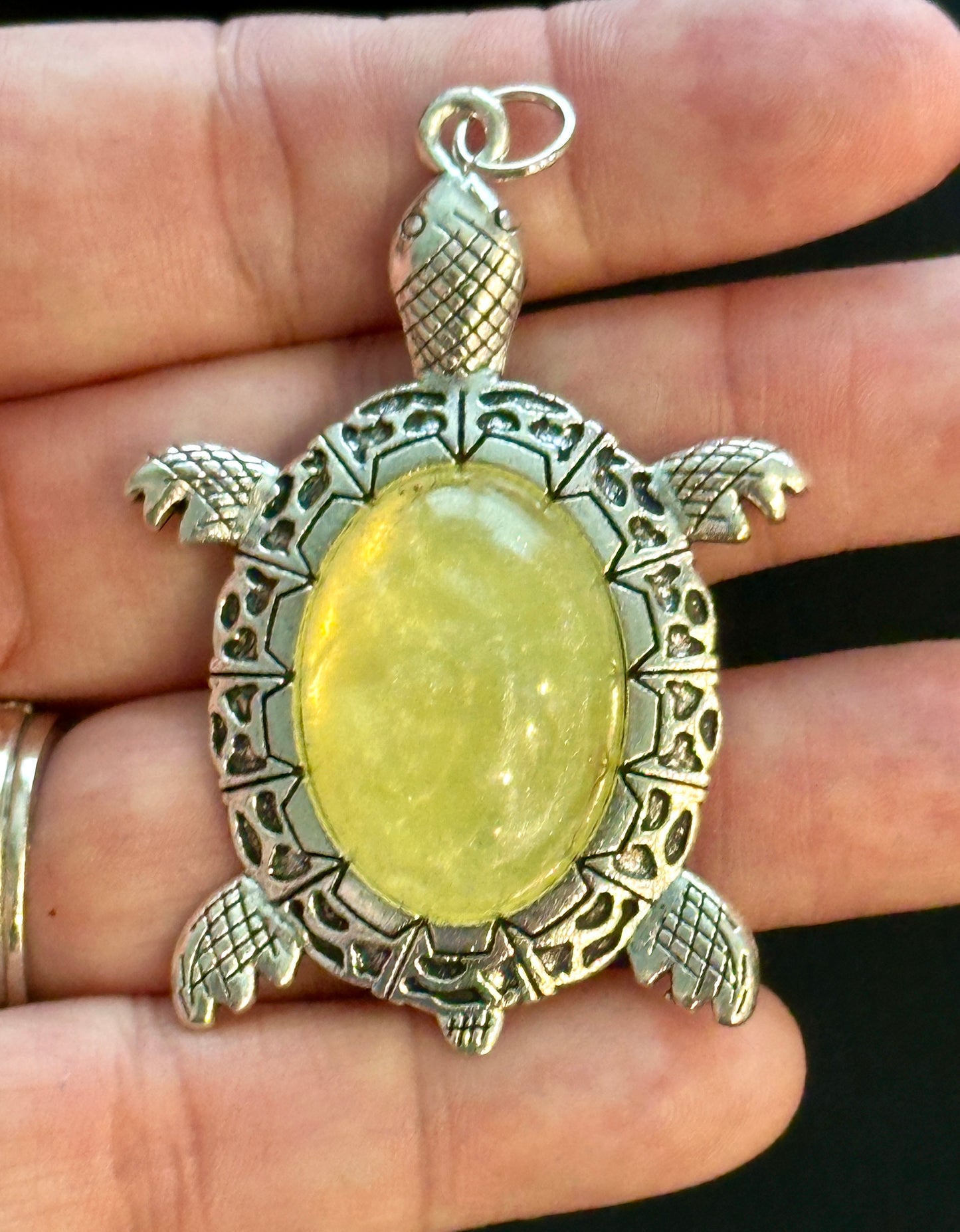 Silver Turtle Pendant With Custom Poured Resin Insert