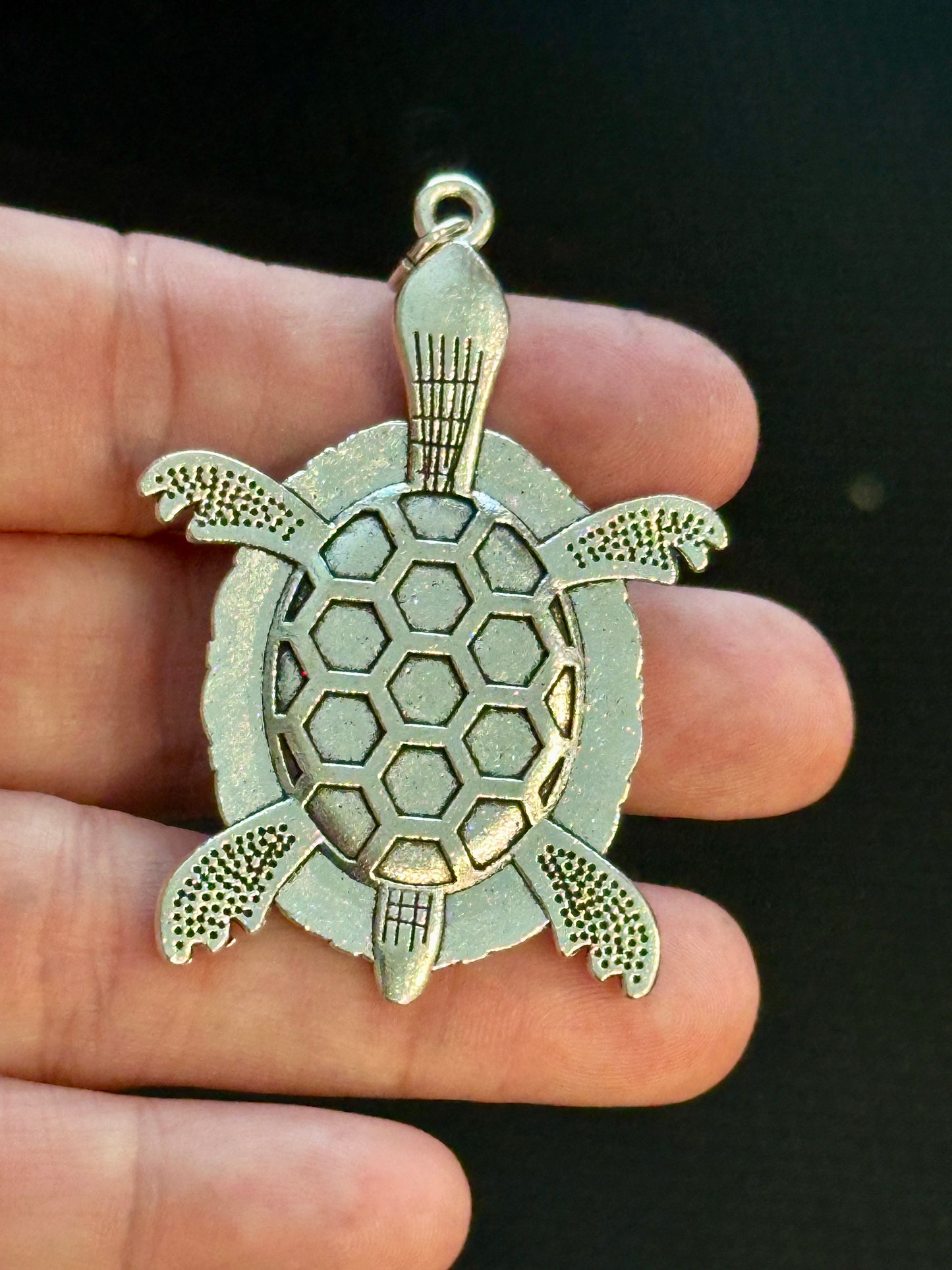 Silver Turtle Pendant With Custom Poured Resin Insert