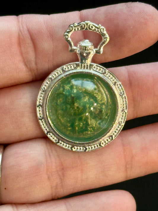 Silver Pocket Watch Style Pendant with Custom Poured Resin Insert