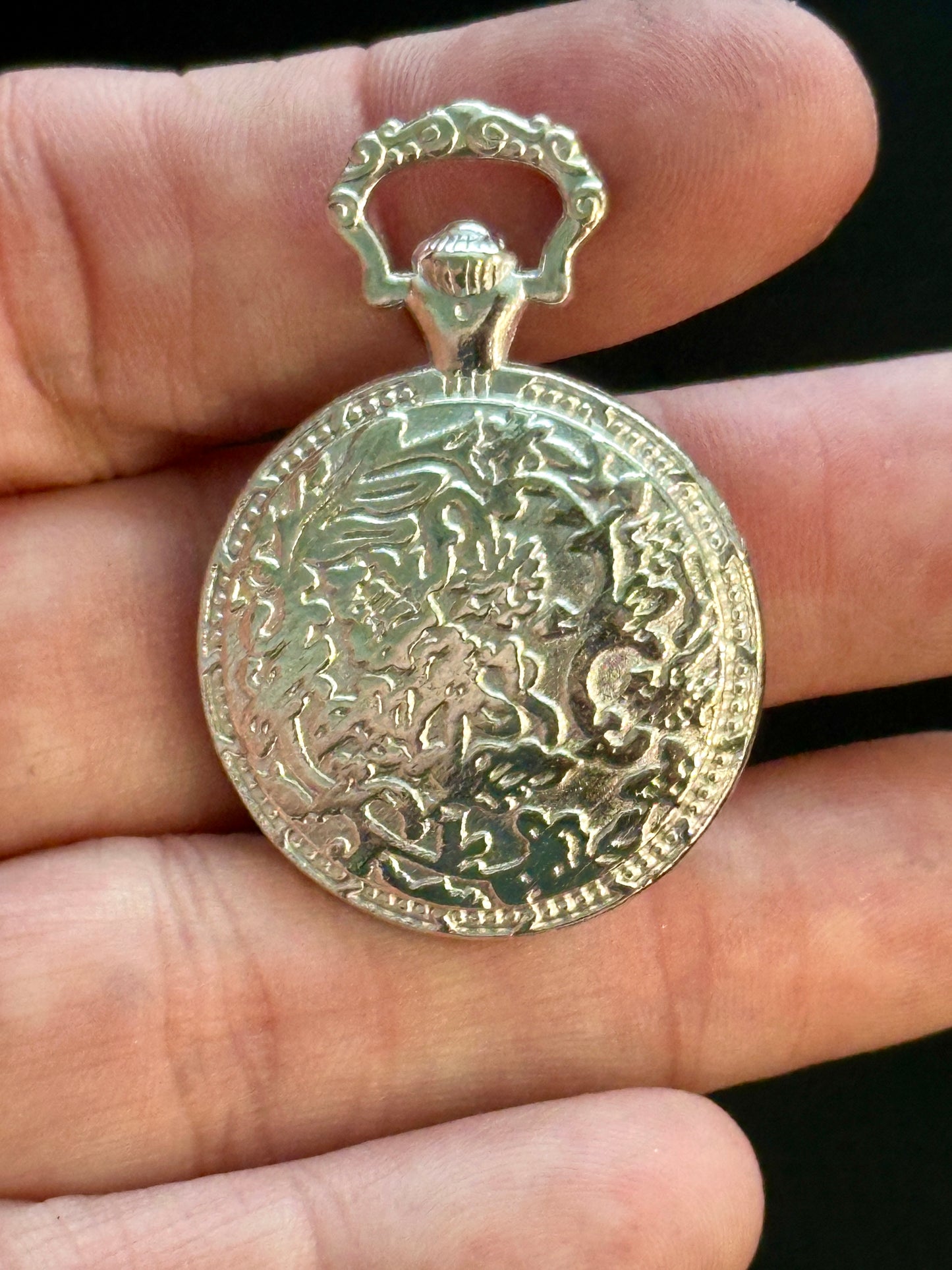 Silver Pocket Watch Style Pendant with Custom Poured Resin Insert