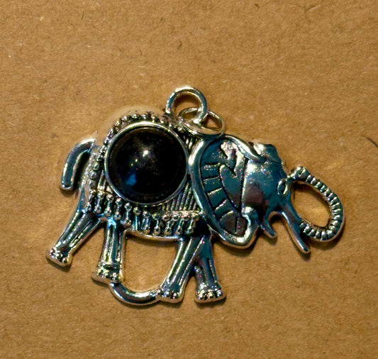 Silver Elephant Pendant With Hand Poured Resin Stone